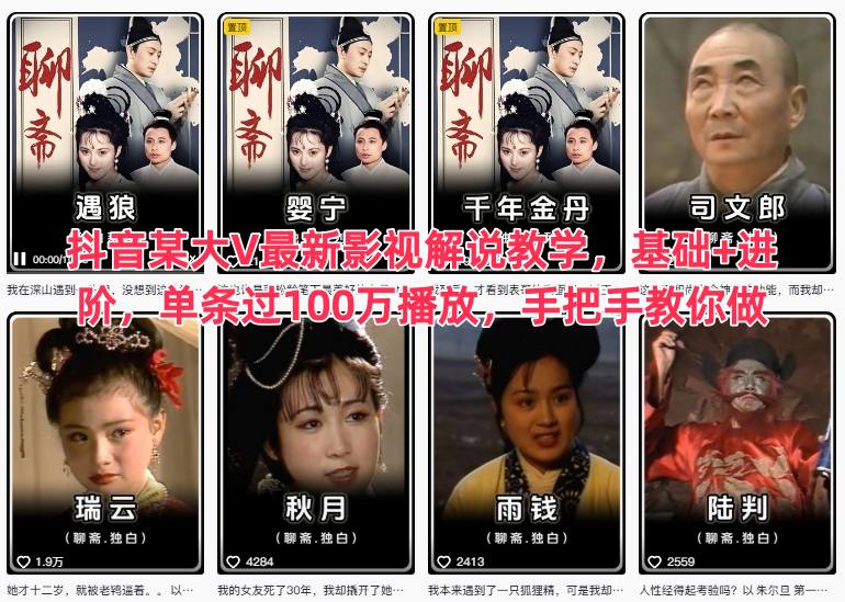 抖音某大V最新影视解说教学,基础+进阶,单条过100万播放,手把手教你做-阳知网创资源库