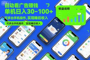 自动看广告賺钱,单机日入30-100+,可多台手机操作,实现睡后收入【揭秘】-阳知网创资源库