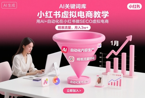 小红书虚拟电商项目，用AI+自动化在小红书做SEO虚拟电商，精准流量，月入3w+-阳知网创资源库