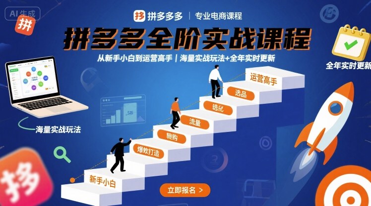 拼多多全阶实战课程,从新手小白到运营高手,海量实战玩法+全年实时更新【2025年10月更新】-阳知网创资源库