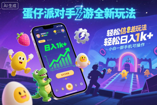蛋仔派对手游全新玩法,轻松日入1k+,风口信息差玩法,当天见收益,小白一部手机可操作-阳知网创资源库