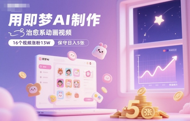 用即梦AI制作治愈系动画视频，16个视频涨粉13W，保守日入5张-阳知网创资源库