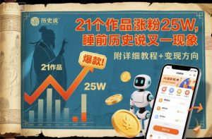 21个作品涨粉25W,睡前历史说又一现象级AI内容大爆款来啦,附详细教程+变现方向-阳知网创资源库