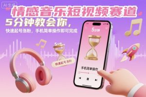 情感音乐短视频赛道，5分钟教会你，快速起号涨粉，手机简单操作即可完成-阳知网创资源库