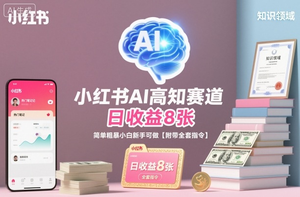 小红书AI高知赛道，日收益8张，简单粗暴小白新手可做【附带全套指令】-阳知网创资源库