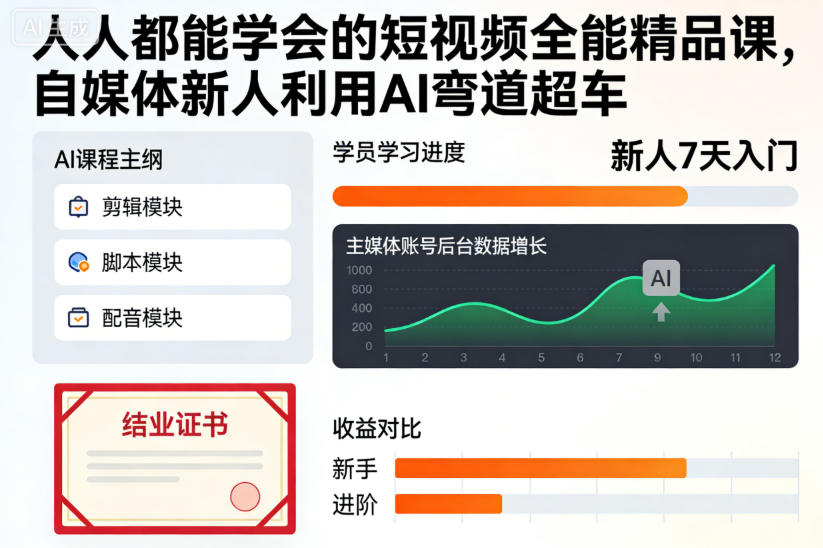 人人都能学会的短视频全能精品课,自媒体新人利用AI弯道超车-阳知网创资源库
