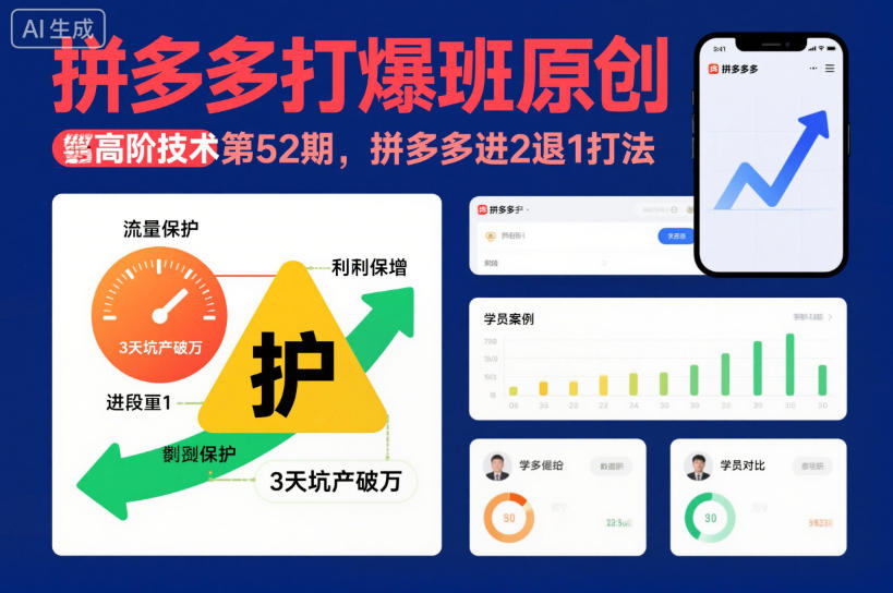 拼多多打爆班原创高阶技术第52期,拼多多进2退1打法-阳知网创资源库