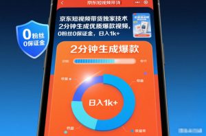 京东短视频带货独家技术,2分钟生成一条优质爆款视频,0粉丝0保证金,日入1k+【揭秘】-阳知网创资源库