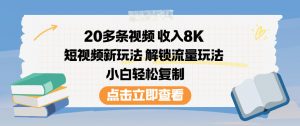 20多条视频收入8K，短视频新玩法，解锁流量玩法，小白轻松复制-阳知网创资源库