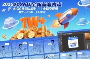 2026年全新蓝海赛道AIGC漫剧从0到1全能变现课,每天1—2小时,月入过1W-阳知网创资源库