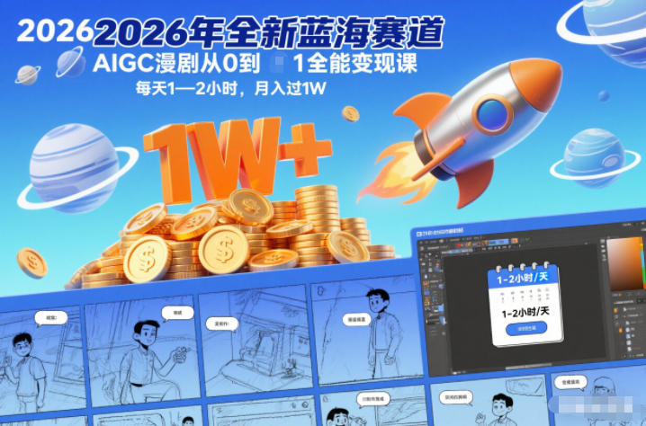2026年全新蓝海赛道AIGC漫剧从0到1全能变现课,每天1—2小时,月入过1W-阳知网创资源库