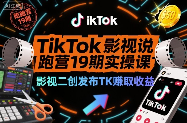 TikTok影视解说陪跑营19期实操课,影视二创发布TK賺取收益,万播收益50美金(更新)-阳知网创资源库