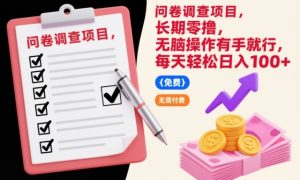 问卷调查项目，长期零撸，无脑操作有手就行，每天轻松日入100+【揭秘】-阳知网创资源库