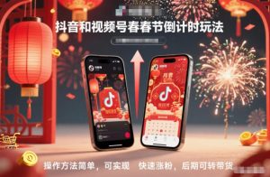 抖音和视频号，春节倒计时玩法，操作方法简单，可实现快速涨粉，后期可转带货-阳知网创资源库