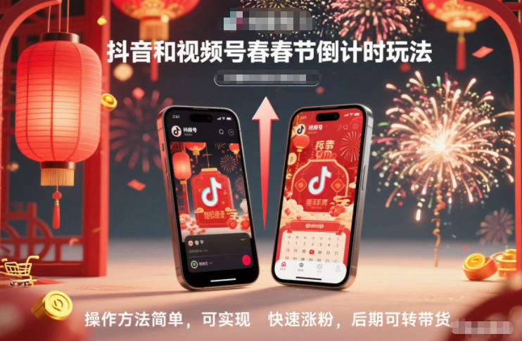 抖音和视频号,春节倒计时玩法,操作方法简单,可实现快速涨粉,后期可转带货-阳知网创资源库