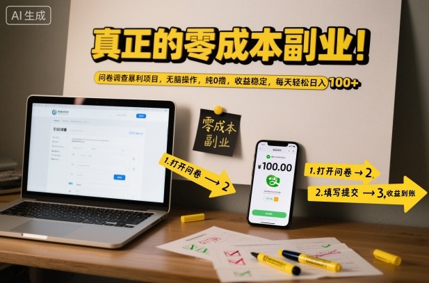 真正的零成本副业!问卷调查暴利项目,无脑操作,纯0撸,收益稳定,每天轻松日入100+【揭秘】-阳知网创资源库