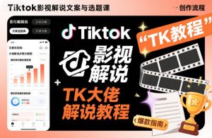 Tiktok影视解说文案与选题课,TK大佬影视解说教程,带你出海賺美刀(更新)-阳知网创资源库