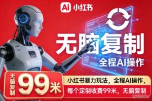 小红书暴力玩法，全程AI操作，每个定制收费99米，无脑复制-阳知网创资源库
