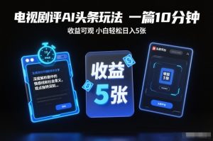 电视剧评AI头条玩法，一篇10分钟，收益可观，小白轻松日入5张+【独家】-阳知网创资源库