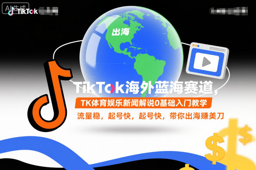TikTok海外蓝海赛道,TK体育娱乐新闻解说0基础入门教学,流量稳,起号快,带你出海賺美刀-阳知网创资源库