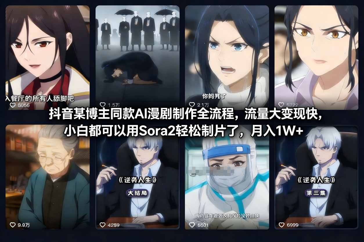 抖音某博主同款AI漫剧制作全流程，流量大变现快，小白都可以用Sora2轻松制片了，月入1W+-阳知网创资源库