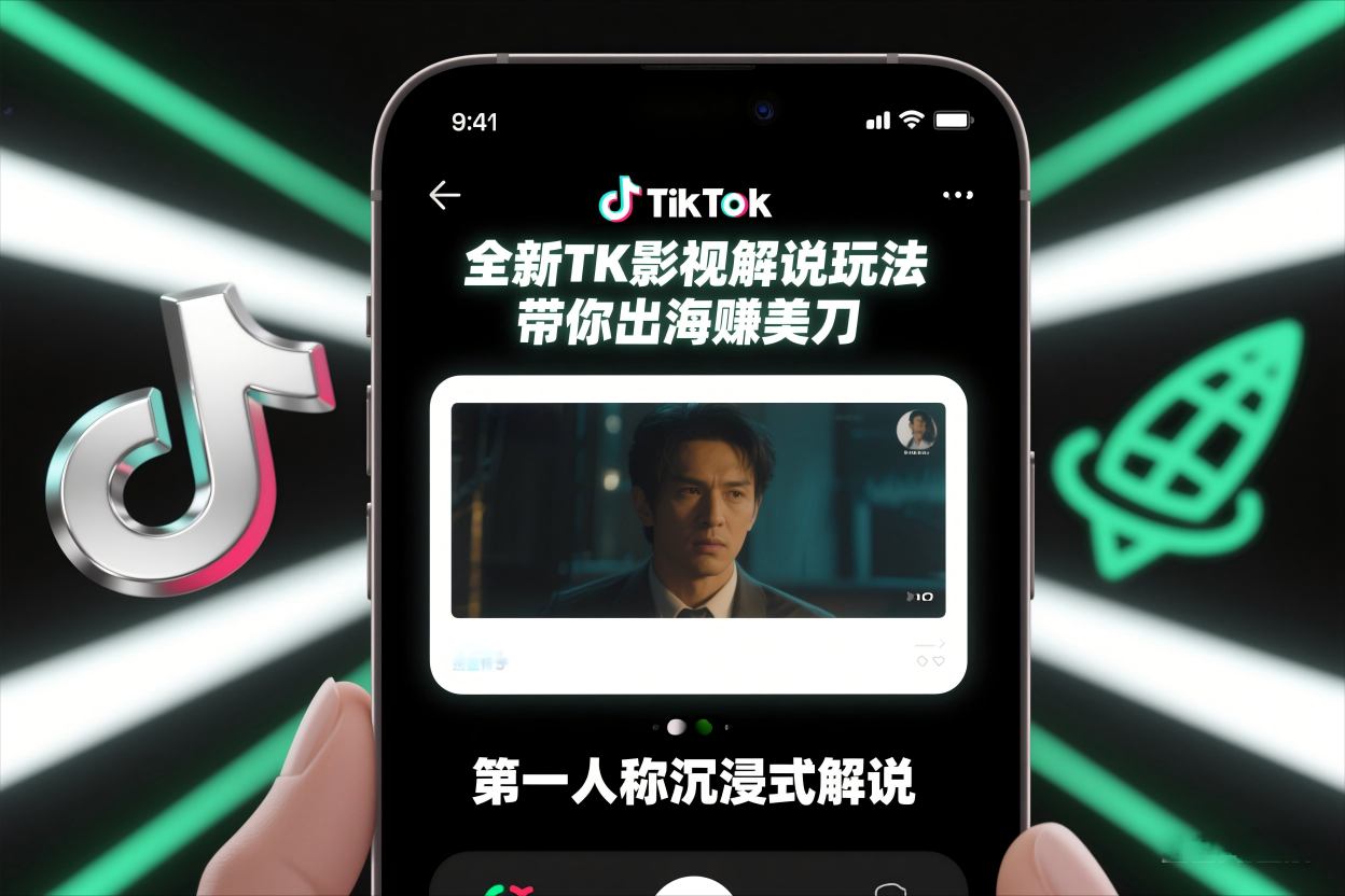 TikTok第一人称影视解说教学，全新TK影视解说玩法，带你出海賺美刀-阳知网创资源库