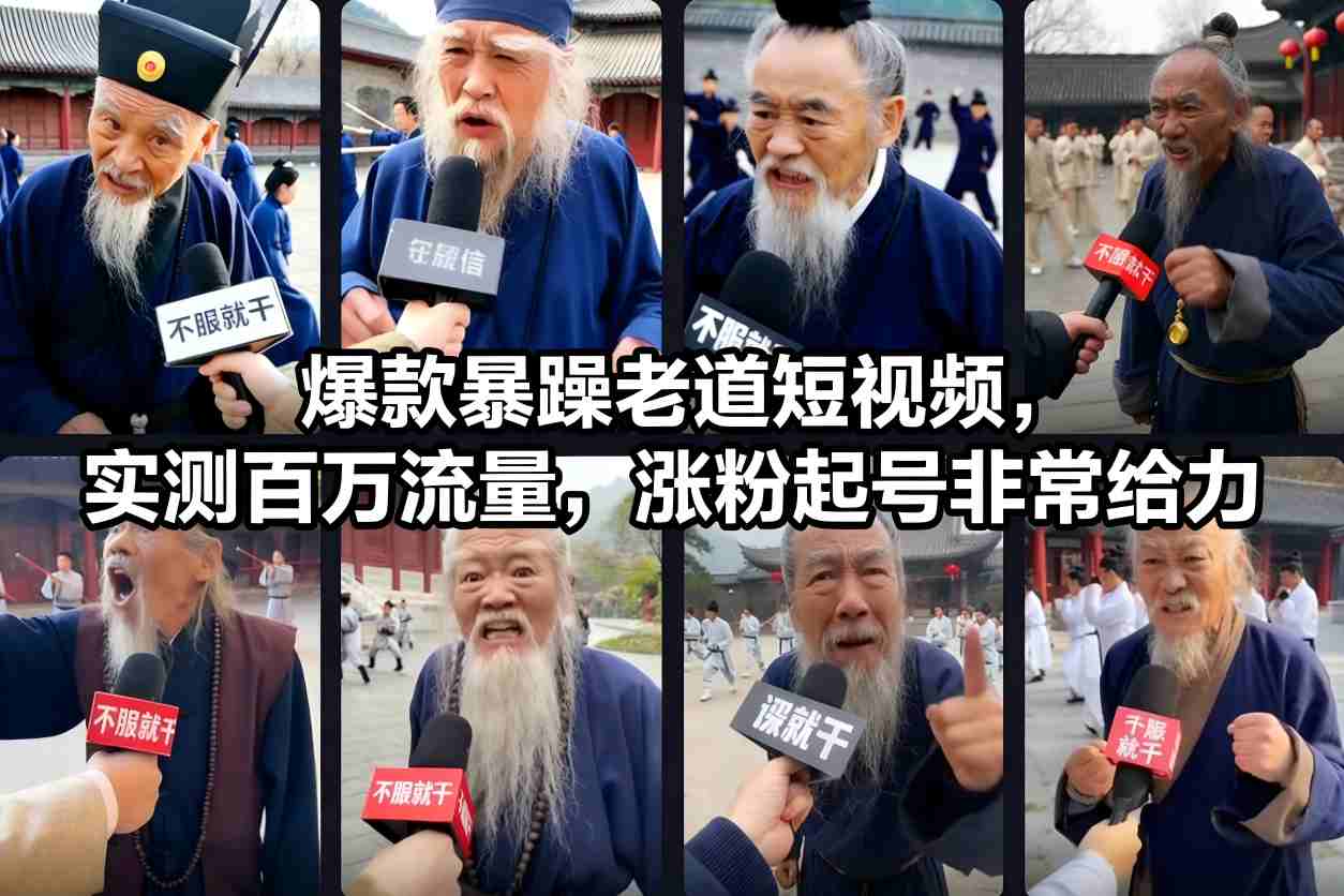 爆款暴躁老道短视频,实测百万流量,涨粉起号非常给力-阳知网创资源库