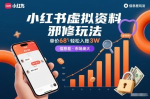 小红书虚拟资料邪修玩法，单价68，轻松入账3W，信息差玩法，市场庞大-阳知网创资源库