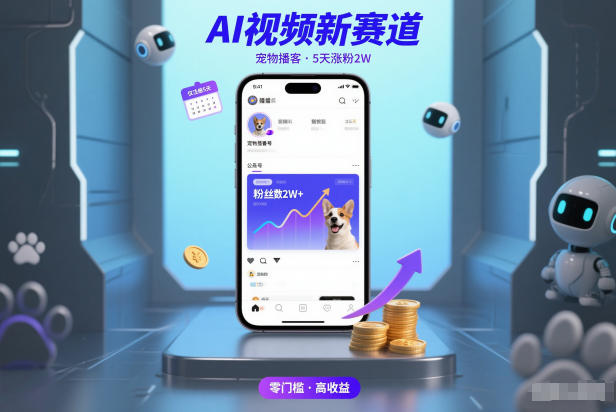 AI视频新赛道，宠物播客仅注册5天涨粉2W，收益非常可观-阳知网创资源库