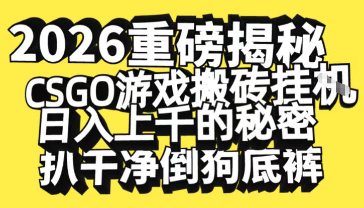 2026开年重磅解密，CSGO游戏搬砖挂G日入1k+的秘密，把倒狗的底裤扒干【揭秘】-阳知网创资源库
