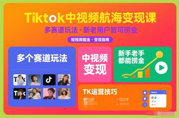Tiktok中视频航海变现课,多个赛道玩法,新手老手都能在TK中视频捞金-阳知网创资源库