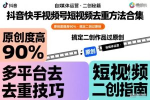 抖音快手视频号短视频去重方法合集,原创度提高90%,搞定二创作品过原创-阳知网创资源库