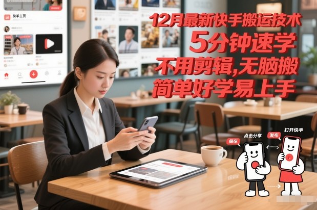 12月最新快手搬运技术，5分钟速学，不用剪辑无脑搬，简单好学易上手-阳知网创资源库