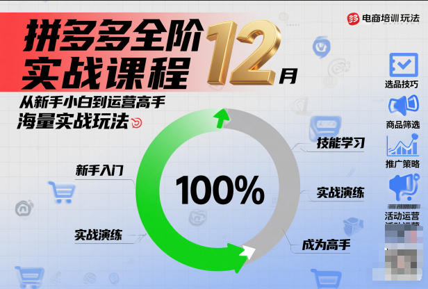 拼多多全阶实战课程12月，从新手小白到运营高手，海量实战玩法-阳知网创资源库