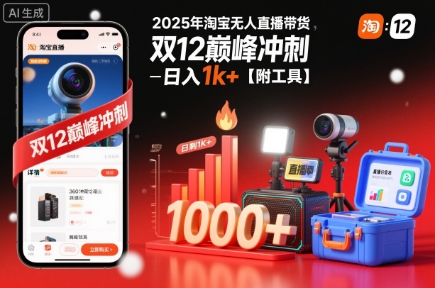 2025年淘宝无人直播带货,冲刺双12,日入1k+【附工具】【揭秘】-阳知网创资源库
