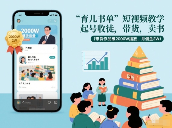 育儿书单短视频教学,起号收徒,带货,卖书(带货作品破2000W播放,月佣金2W)-阳知网创资源库