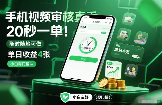 手机视频审核真香！20秒一单，随时随地可做，单日收益4张，小白零门槛冲【揭秘】-阳知网创资源库