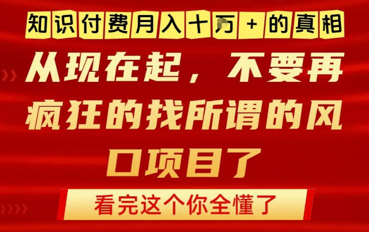 知识付费月入10个W的真相,做网创项目这一个就够了,不要再疯狂的找所谓的风口项目【揭秘】-阳知网创资源库
