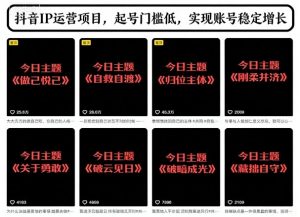 抖音IP运营项目,抖音今日主题玩法,起号门槛低,实现账号稳定增长-阳知网创资源库