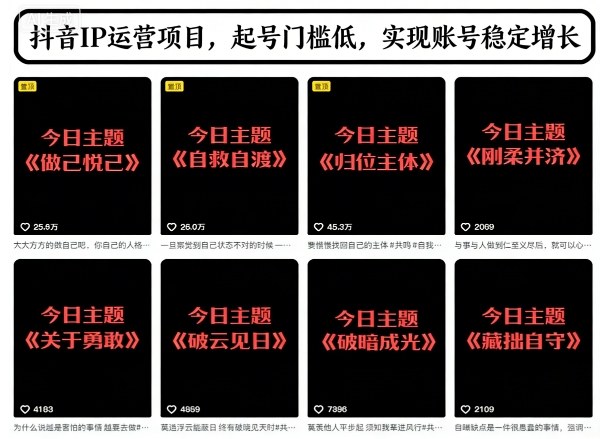 抖音IP运营项目,抖音今日主题玩法,起号门槛低,实现账号稳定增长-阳知网创资源库