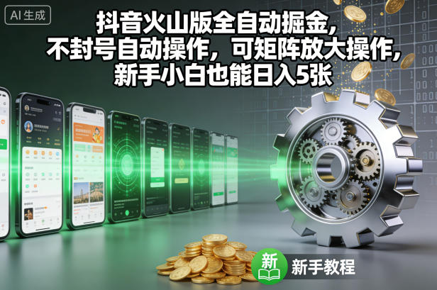 抖音火山版全自动掘金,不封号自动操作,可矩阵放大操作,新手小白也能日入5张【揭秘】-阳知网创资源库