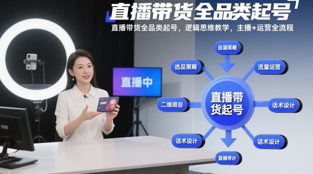 直播带货全品类起号,逻辑思维教学,主播+运营全流程-阳知网创资源库
