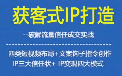 获客型IP打造,破解流量信任成,四类短视频布局+文案钩子指令创作IP三大信任状+IP变现四大模式-阳知网创资源库