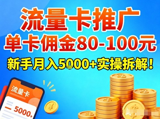 流量卡推广,单卡佣金80-100,新手月入5k+实操拆解!-阳知网创资源库