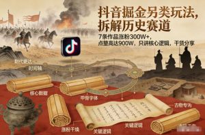 抖音掘金另类玩法,拆解历史赛道,7条作品涨粉300W+,点赞量高达900W,只讲核心逻辑,干货分享-阳知网创资源库