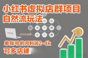 小红书虚拟店群项目,自然流玩法,批量自动化,稳定不费号,单账号的月利润2-4k,可多店矩阵-阳知网创资源库