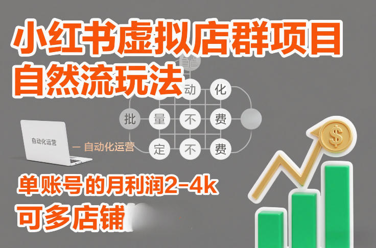 小红书虚拟店群项目，自然流玩法，批量自动化，稳定不费号，单账号的月利润2-4k，可多店矩阵-阳知网创资源库