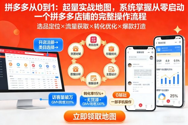 拼多多从0到1:起量实战地图,系统掌握从零启动一个拼多多店铺的完整操作流程-阳知网创资源库