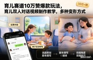 育儿赛道10万赞爆款玩法,育儿双人对话视频制作教学,多种变现方式-阳知网创资源库