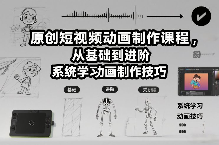 原创短视频动画制作课程,从基础到进阶,系统学习动画制作技巧-阳知网创资源库